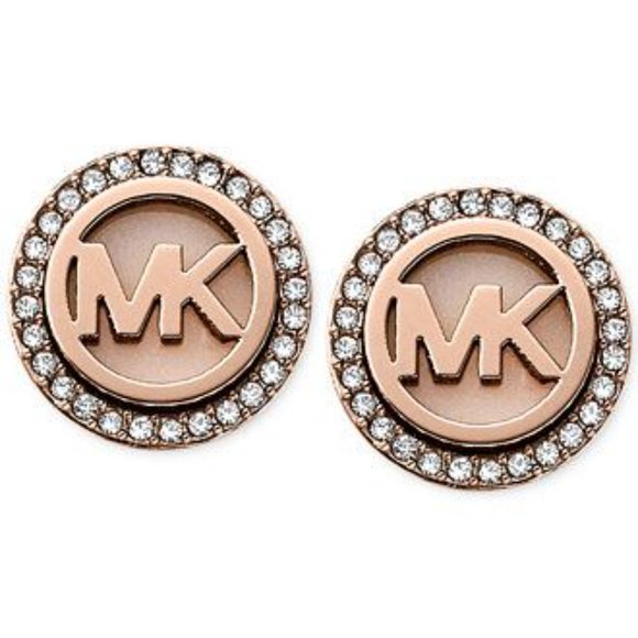 Michael Kors Jewelry Mk Rose Gold Pave Studs Round Logo Earrings